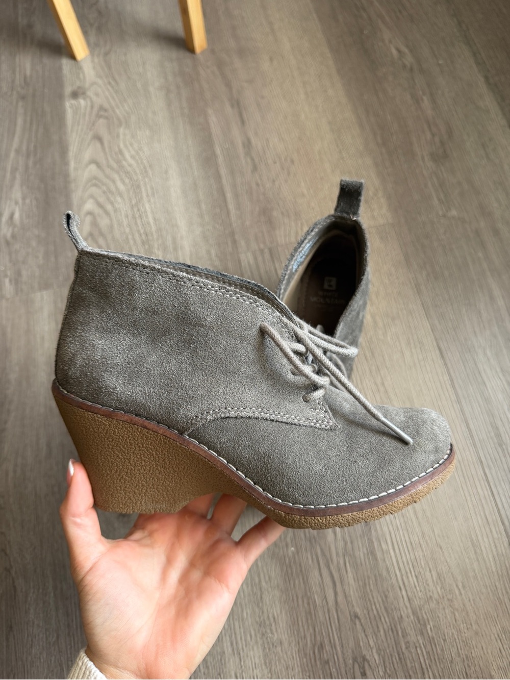 Women’s Gray Suede Wedge Ankle Boots - Casual Lace-Up